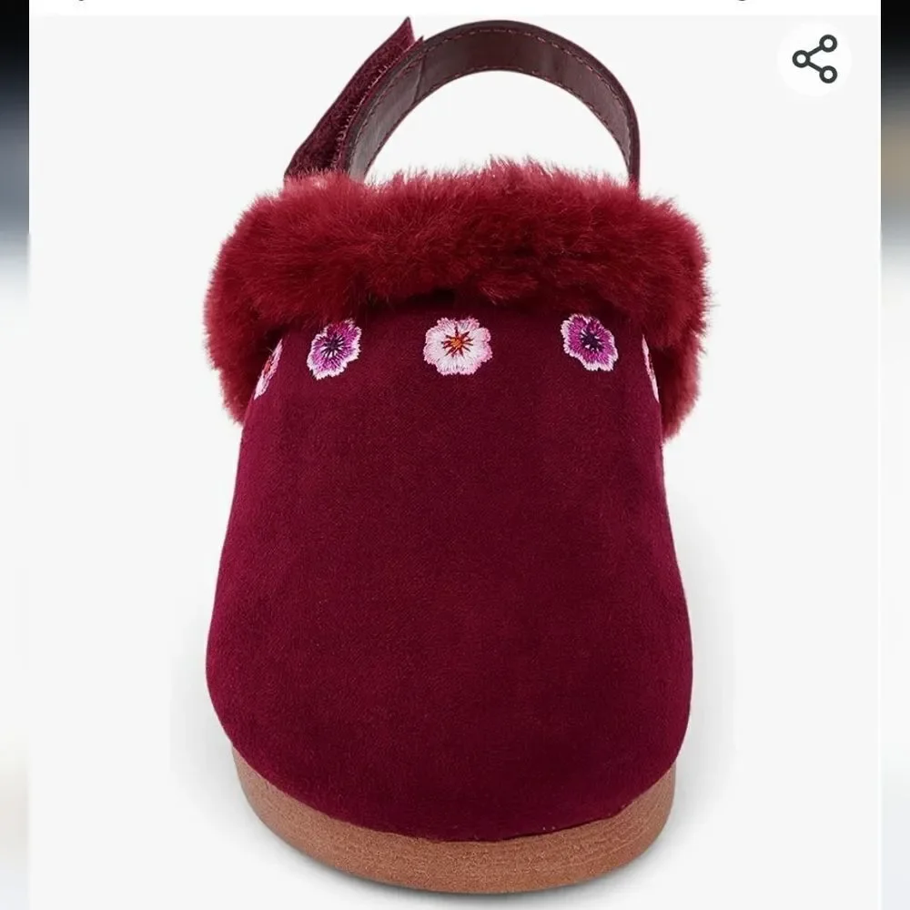 Gymboree Burgundy Faux Suede Clogs with Decorative Flowers size 2